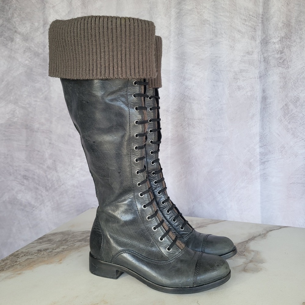 Cole Haan Air Whitley Knee-High Lace Up Boots Black Women's Size 6.5 B